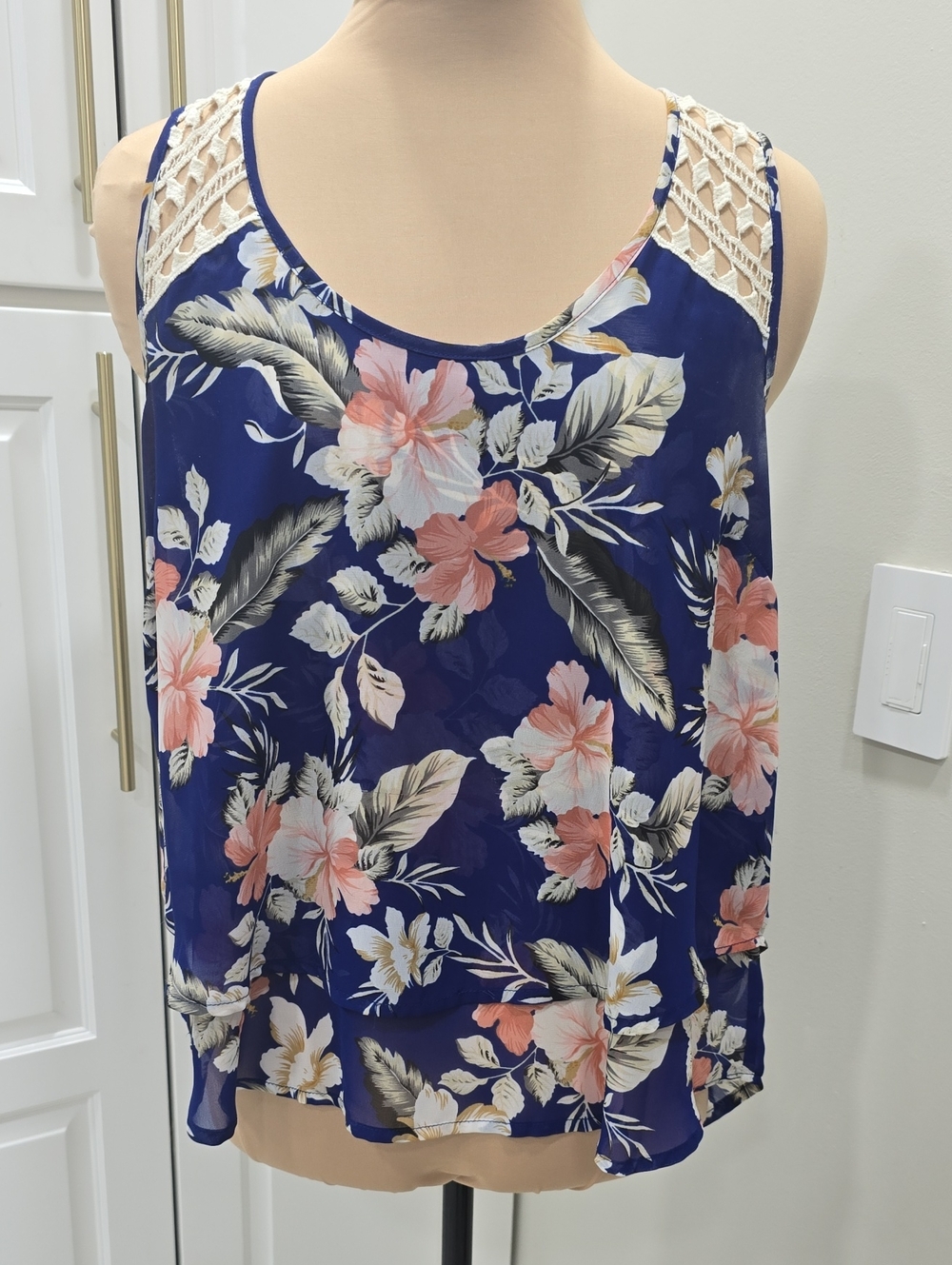 Collective Concepts Navy Floral Crochet-Shoulder Camisole